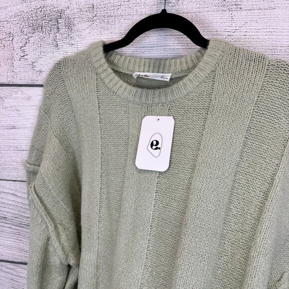 Elodie Women's Sage Green Wide Ribbed Knit Crewneck Sweater Size Large - Picture 5 of 7